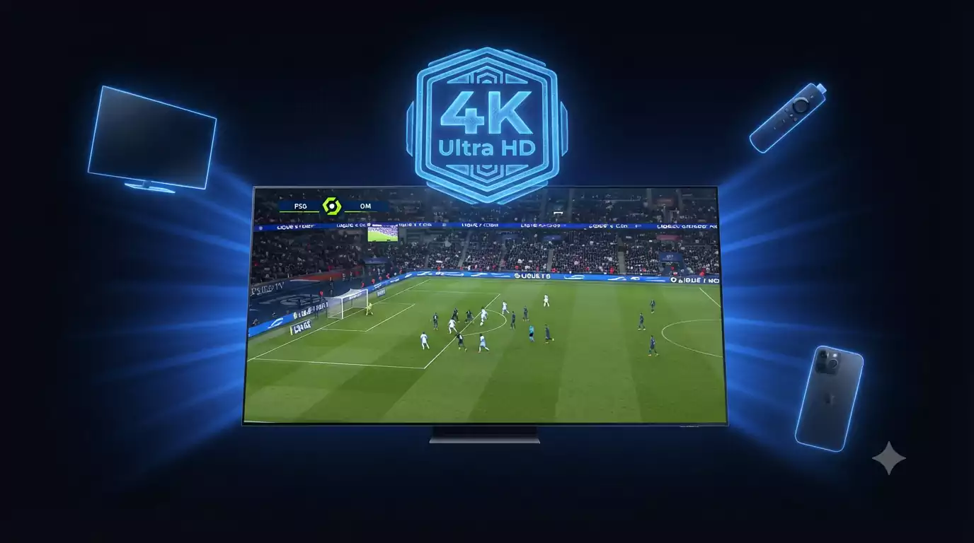 iptv with 4k france ultra hd cristallin 55000 chaines streaming smart tv samsung ligue 1 49 euros an